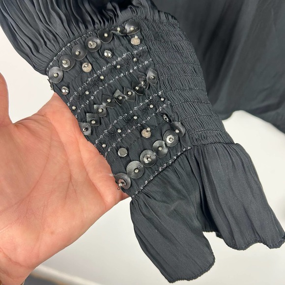 Ramy Brook New York Black Beaded Smocked Blouse Made in India Size XS - Picture 5 of 7